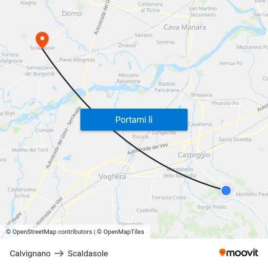 Calvignano to Scaldasole map