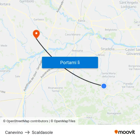 Canevino to Scaldasole map
