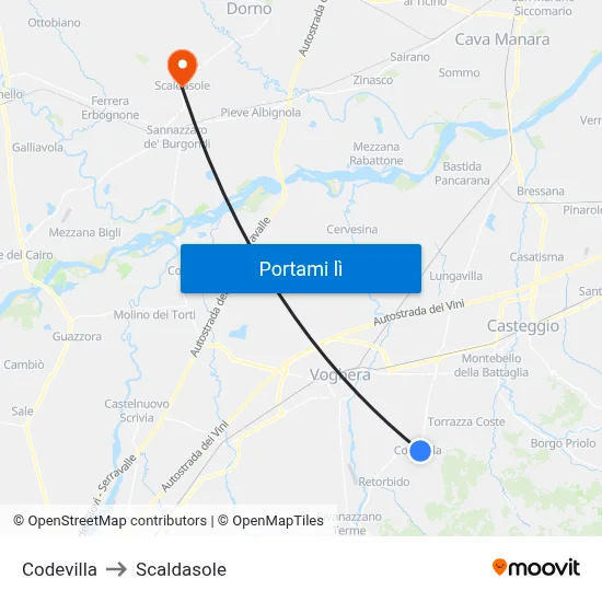 Codevilla to Scaldasole map