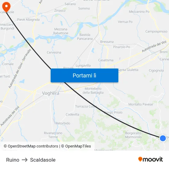 Ruino to Scaldasole map