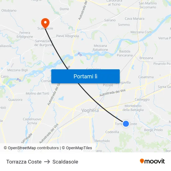 Torrazza Coste to Scaldasole map