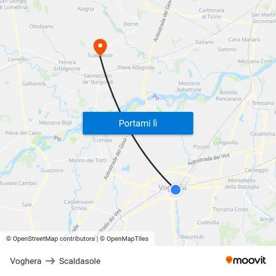 Voghera to Scaldasole map