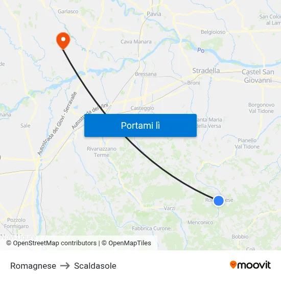 Romagnese to Scaldasole map