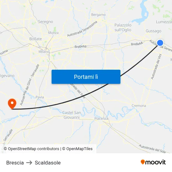 Brescia to Scaldasole map
