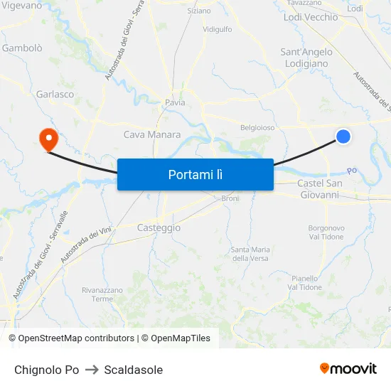 Chignolo Po to Scaldasole map