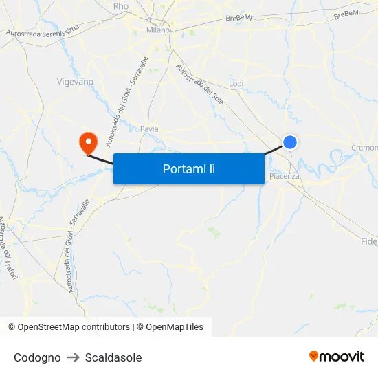 Codogno to Scaldasole map