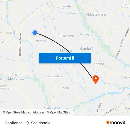 Confienza to Scaldasole map