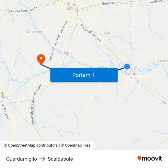 Guardamiglio to Scaldasole map
