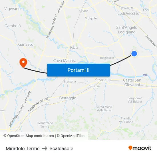 Miradolo Terme to Scaldasole map