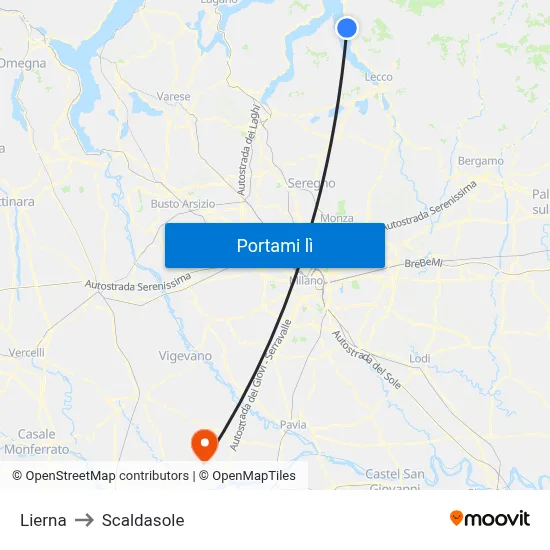 Lierna to Scaldasole map