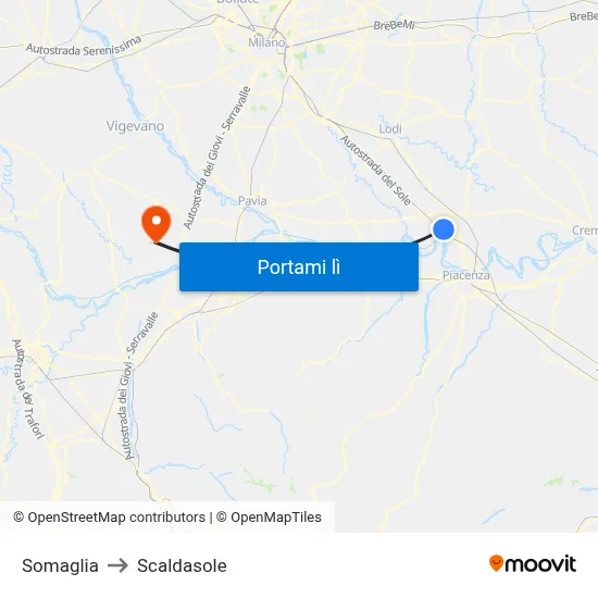 Somaglia to Scaldasole map