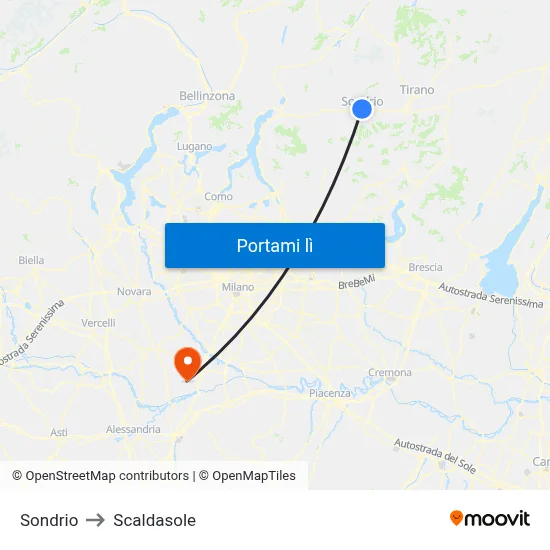 Sondrio to Scaldasole map