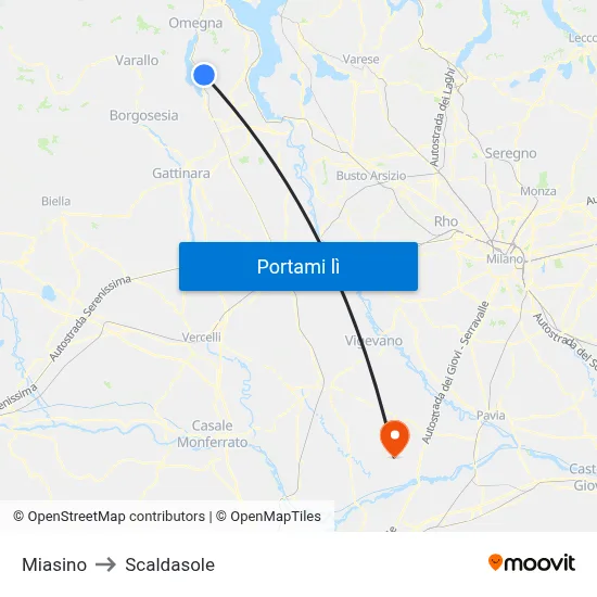 Miasino to Scaldasole map