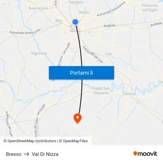 Bresso to Val Di Nizza map
