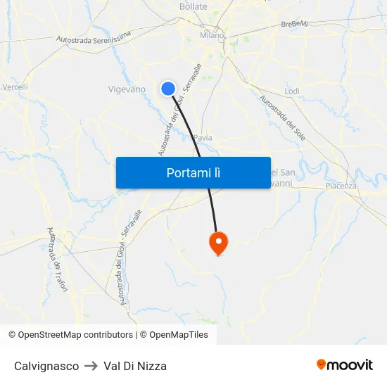 Calvignasco to Val Di Nizza map