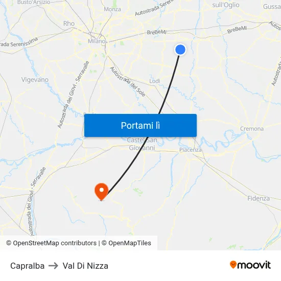 Capralba to Val Di Nizza map