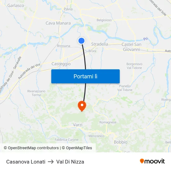 Casanova Lonati to Val Di Nizza map