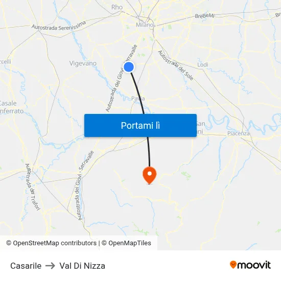 Casarile to Val Di Nizza map