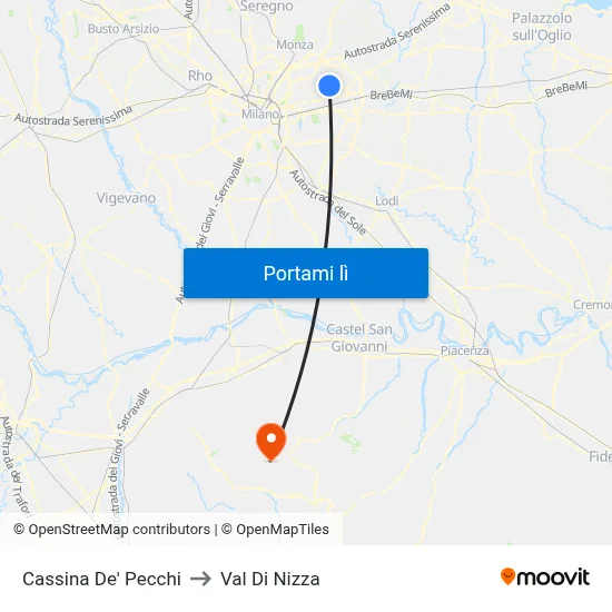 Cassina De' Pecchi to Val Di Nizza map