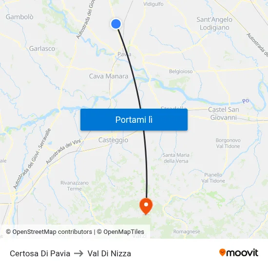 Certosa Di Pavia to Val Di Nizza map