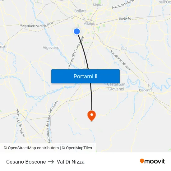Cesano Boscone to Val Di Nizza map