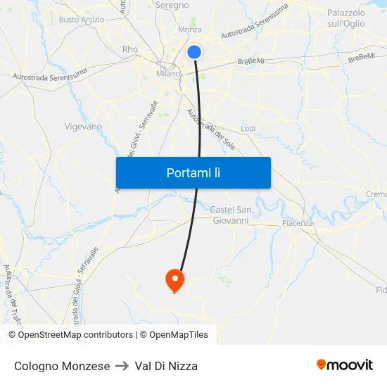 Cologno Monzese to Val Di Nizza map