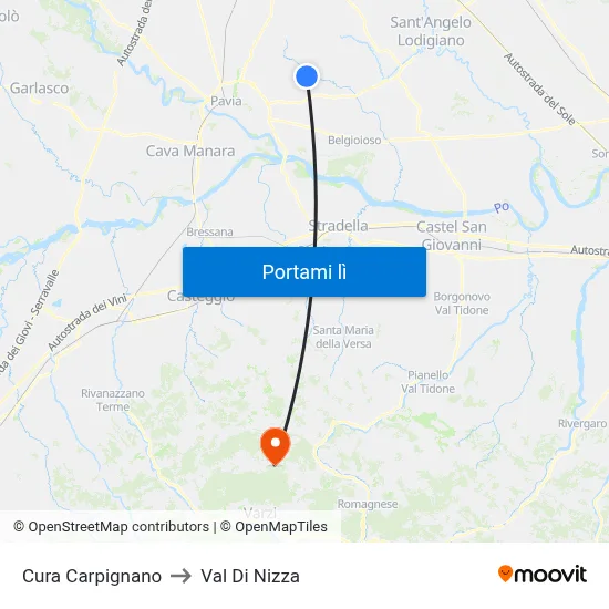 Cura Carpignano to Val Di Nizza map