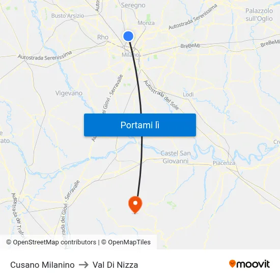 Cusano Milanino to Val Di Nizza map