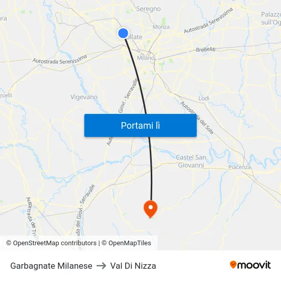 Garbagnate Milanese to Val Di Nizza map