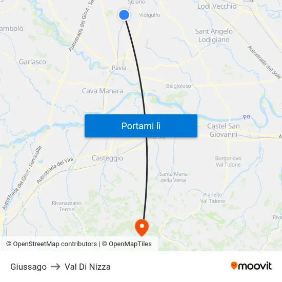 Giussago to Val Di Nizza map