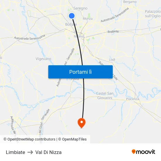 Limbiate to Val Di Nizza map