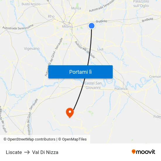 Liscate to Val Di Nizza map