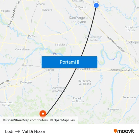 Lodi to Val Di Nizza map