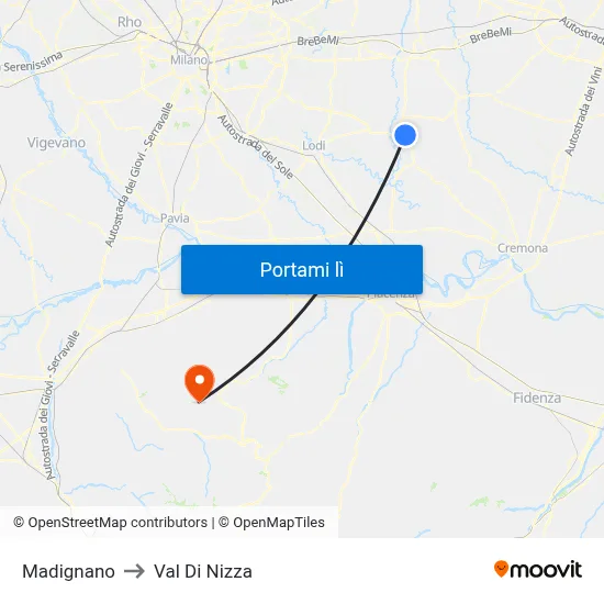 Madignano to Val Di Nizza map