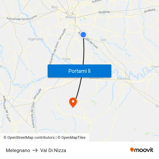 Melegnano to Val Di Nizza map