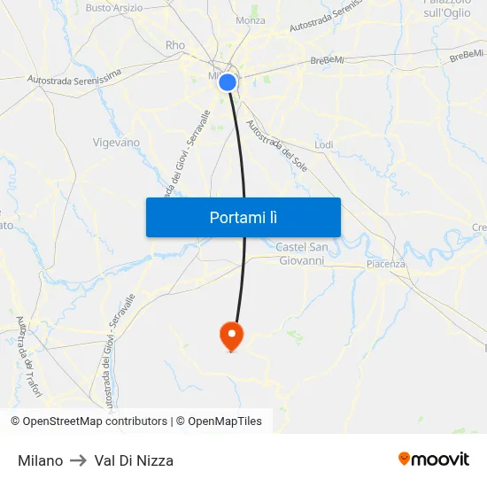 Milano to Val Di Nizza map