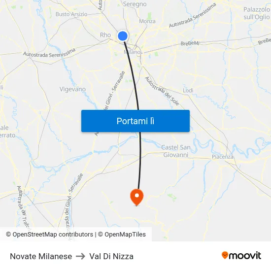 Novate Milanese to Val Di Nizza map