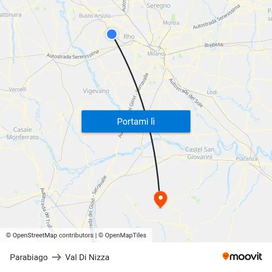 Parabiago to Val Di Nizza map