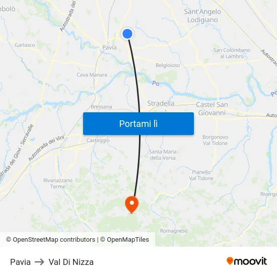 Pavia to Val Di Nizza map