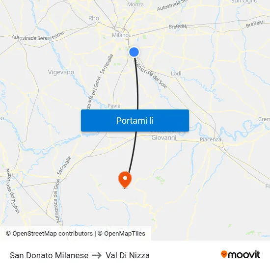 San Donato Milanese to Val Di Nizza map
