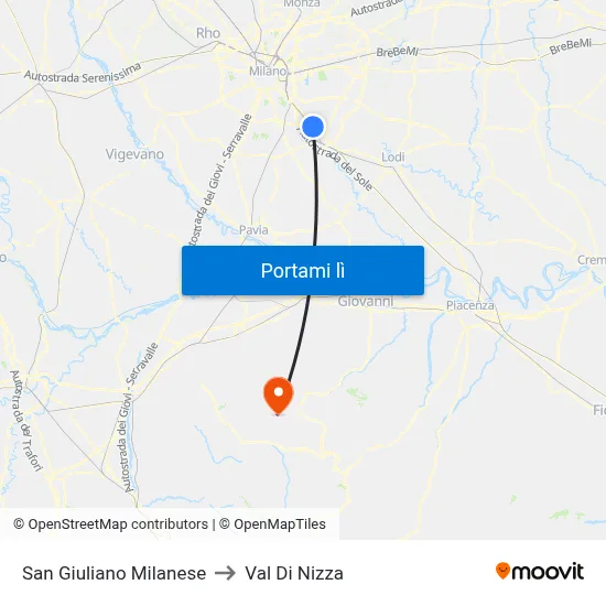 San Giuliano Milanese to Val Di Nizza map