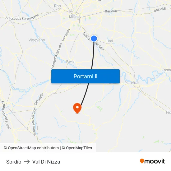 Sordio to Val Di Nizza map