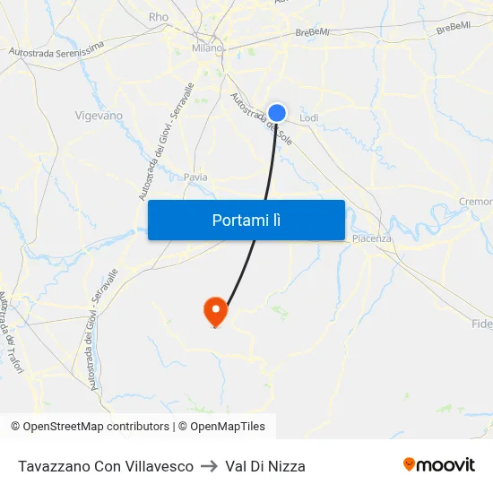 Tavazzano Con Villavesco to Val Di Nizza map