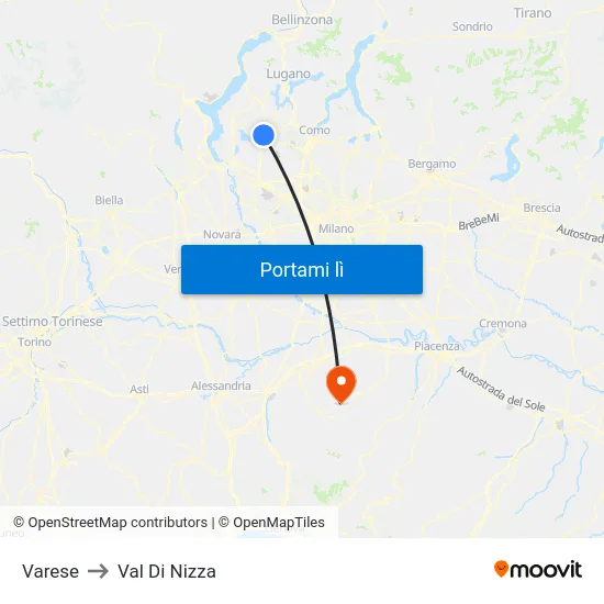 Varese to Val Di Nizza map