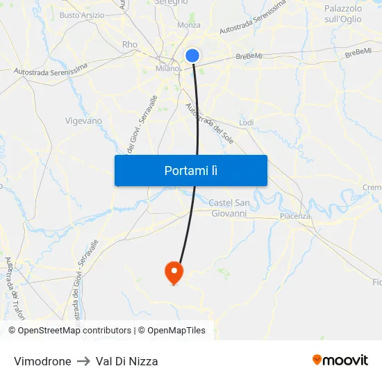 Vimodrone to Val Di Nizza map