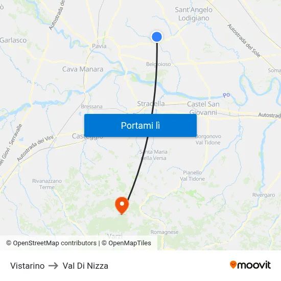 Vistarino to Val Di Nizza map