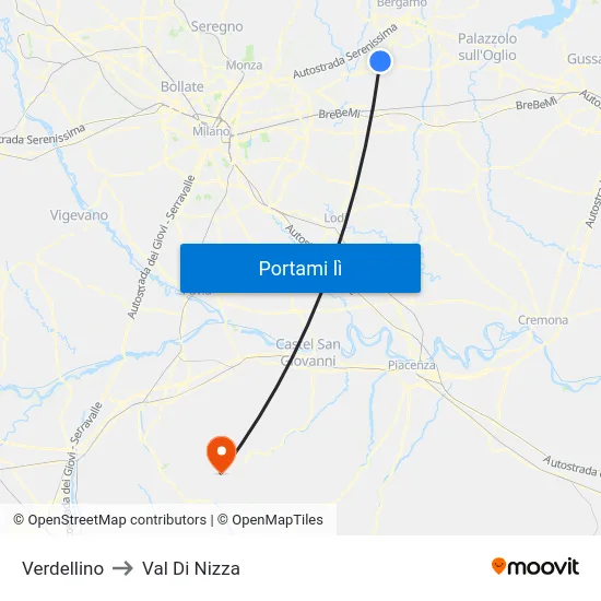 Verdellino to Val Di Nizza map
