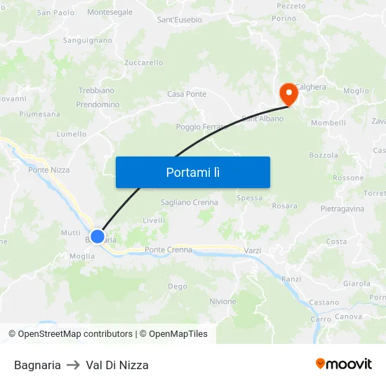 Bagnaria to Val Di Nizza map