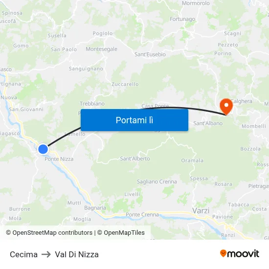 Cecima to Val Di Nizza map