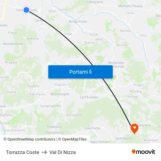 Torrazza Coste to Val Di Nizza map
